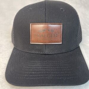 Traeger Leather Patch Logo Hat Black Mesh Snapback Wood Fired Grills NWT